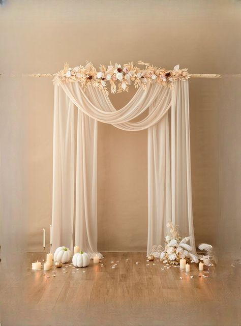 [AffiliateLink] Sheer Wedding Arch Draping Fabric 30'W X 10.5 Yards - White And Beige Ling's Moment #robertAndlyndsey Wedding Corner Decoration, Arch Drapery, Sweetheart Table Flowers, Alter Flowers, Tulle Backdrop, Wedding Draping, Flower Swag, Floral Archway, Silk Rose Petals