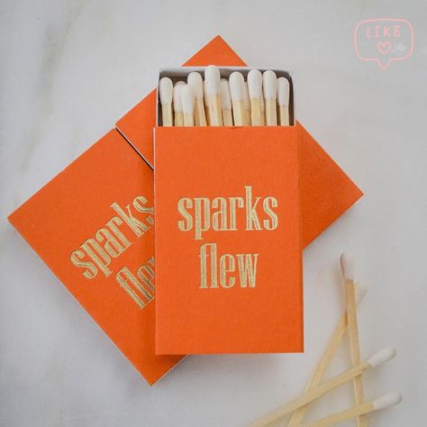 Our custom"Sparks Flew" Wedding Matchbox Favors are designed with a simple elegance in mind. These matches are printed with "Sparks Flew" in an eye-catching, contemporary font. These favors are perfect for engagement parties, rehearsal dinners and wedding receptions. Colorful Wedding Favors, Wedding Matches Boxes, Mcm Wedding Decor, Match Book Wedding Favors, Match Box Wedding Favors, Matches Wedding Favors, Wedding Matchbook Favors, Cool Wedding Favors, Funky Wedding Decor