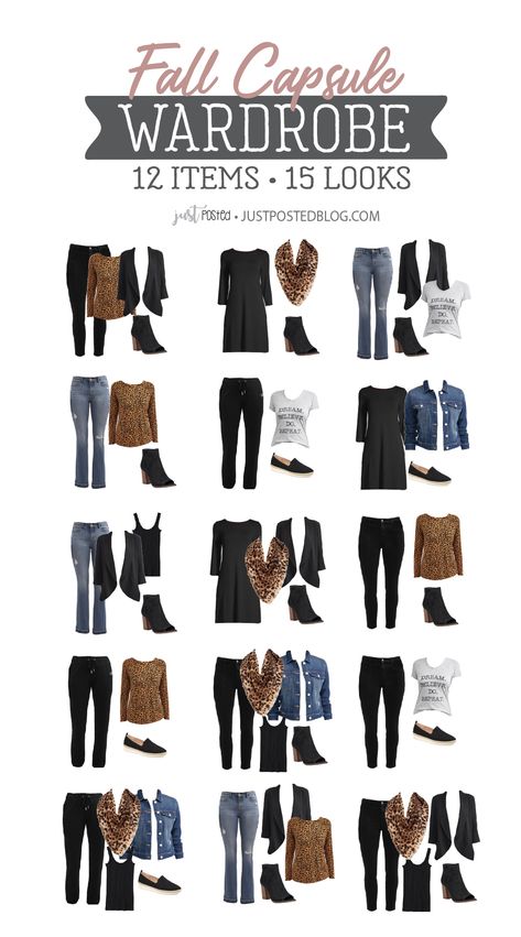 Fall Capsule Wardrobe - 12 items for 15 different Looks! This also is a perfect capsule to pack if you are traveling and need help with what to pack in your suitcase. 15 Outfits, Capsule Wardrobe Work, Travel Capsule Wardrobe, Fashion Capsule Wardrobe, Winter Capsule Wardrobe, Capsule Outfits, Fall Capsule Wardrobe, Retro Mode, Wardrobe Outfits