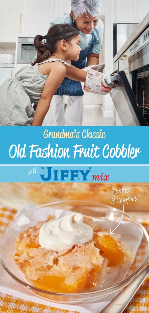 This is not your grandma’s Old Fashion Fruit Cobbler… oh wait… yes, it probably is! 😉 Jiffy Cake Mix Cobbler, Jiffy Mix Peach Cobbler Recipe, Peach Cobbler With Jiffy, Jiffy Cake Mix Peach Cobbler, Cornbread Dessert, Cake Mix Peach Cobbler, Jiffy Mix Recipes, Fruit Cobbler Recipe, Jiffy Recipes