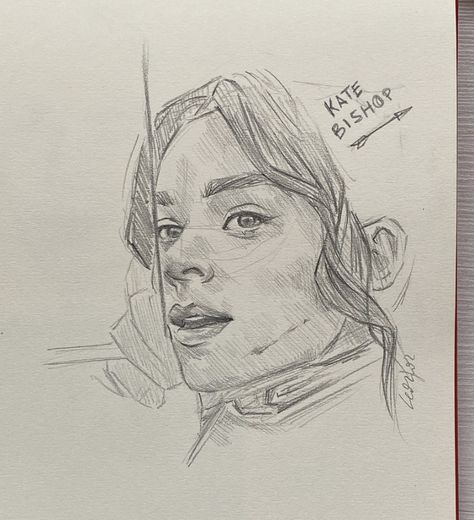 @leooo_art on insta Kate Bishop Sketch, Kate Bishop Drawing, Female Warrior Sketch, Marvel Sketches Pencil, Hawkeye Sketch, Kate Bishop Fanart, Marvel Doodle, Marvel Drawings Pencil, Tvd Art