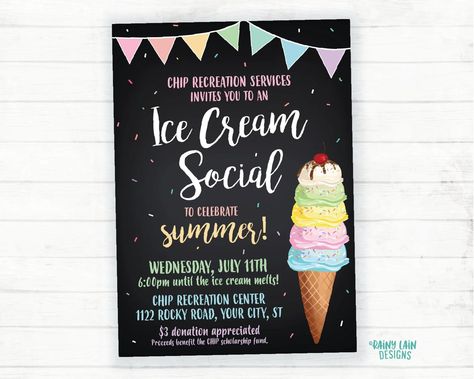 Ice Cream Social Invitation, Ice Cream Social Flyer, Chalkboard Ice Cream Party Invite, Ice Cream Cone, Sprinkles, Ice Cream Parlor, Summer - Etsy Chalkboard Ice Cream, Ice Cream Social Invitations, Sprinkles Ice Cream, Ice Cream Party Invitations, Ice Cream Invitation, Resident Events, Ice Cream Party Theme, Easy Fundraisers, Sundae Bar