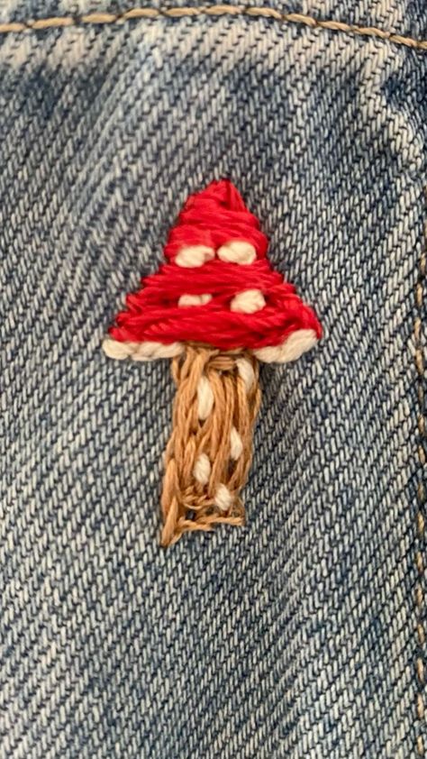 embroidery patterns Embroidery Creative, Jeans Pocket, Cute Mushroom, Jean Pockets, Embroidery Patterns, Denim Jeans, Stuffed Mushrooms, Embroidery, Pattern