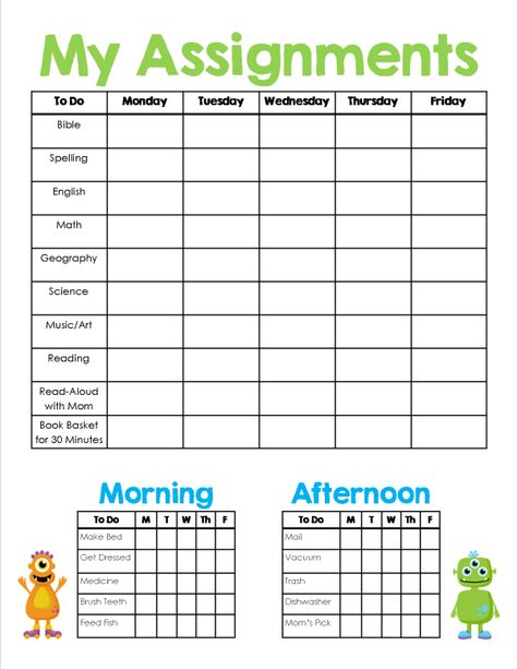 Homeschool Assignments & chore Sheet www.happybrownhouse.com Homeschool Daily Schedule Template, Homeschool Daily Schedule, Planners For College Students, Homework Planner, Homeschool Education, School Schedule, Homeschool Schedule, Homeschool Learning, Homeschool Lesson