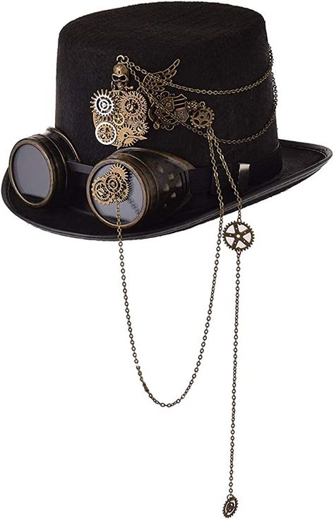 Hat With Goggles, Steampunk Halloween Costumes, Top Hats For Women, Halloween Costume Hats, Steampunk Top, Steampunk Men, Victorian Accessories, Steampunk Top Hat, Veiled Hats