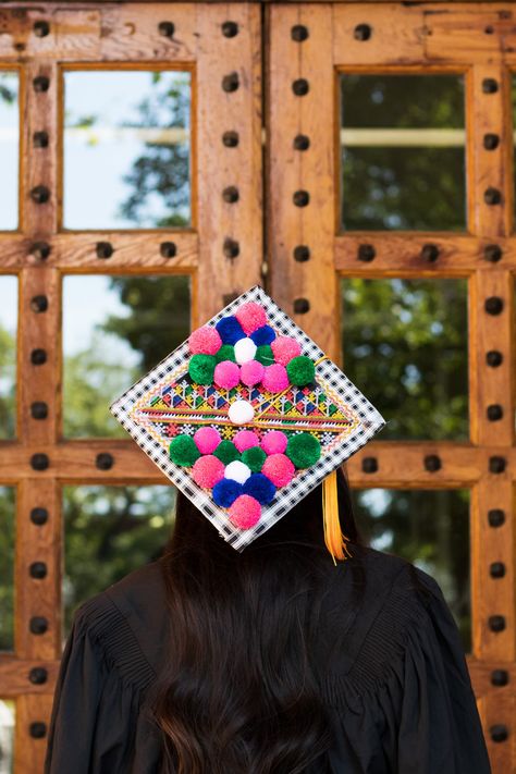 My Hmong graduation cap design Hmong Graduation Cap, Grad Sash, Hmong Tattoo, Shawl Ideas, Door Decorations College, Grad Hats, Grad Decor, Hmong Fabric, Graduation Cap Ideas