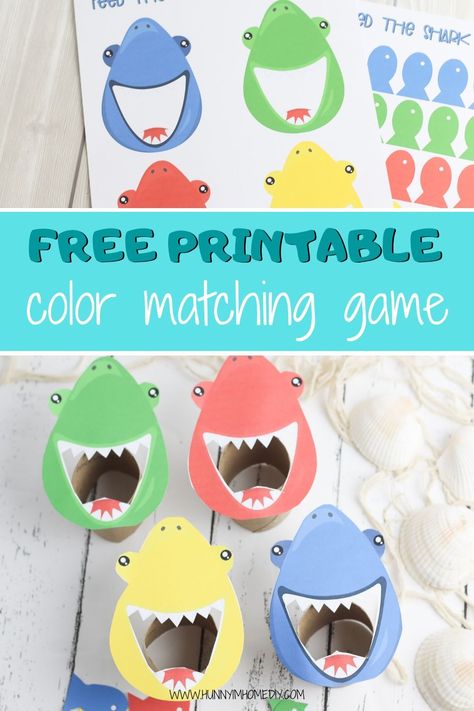 Your toddler and preschooler will have a blast with this fun toilet paper roll craft color sorting game! This simple color sorting for toddlers activity is also a great color sorting printable! There are so many ways you can play this shark activity -- it's perfect for a preschool shark theme, preschool ocean theme, or preschool fish theme! If you're searching for preschool fish activities, preschool shark activities, or preschool ocean activities, these fun preschool printables are perfect! # Ocean Outside Activities Preschool, Fish Themed Games, Preschool Fish Theme, Preschool Activities Ocean Theme, Ocean Sorting Activities, Fish Games For Preschool, Fish Lesson Plans Preschool, Under The Sea Lesson Plans For Toddlers, Under The Sea Activities For Preschoolers