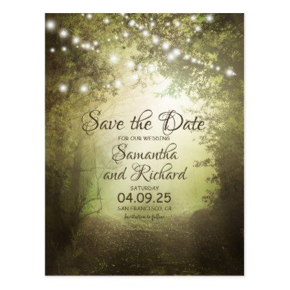 Rustic Country Strings Of Lights Save The Date Postcard - rustic wedding marriage love cyo Enchanted Forest Wedding Invitations, Twinkle Lights Wedding, Forest Wedding Invitation, Forest Invitation, Forest Wedding Invitations, Enchanted Forest Party, Country Wedding Gifts, Forest Theme Wedding, Enchanted Forest Wedding