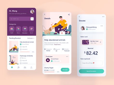 Charity design by Riko Sapto Dimo for Orely on Dribbble Charity App, Charity Design, Quran App, Ux Design Mobile, Card Ui, Ux Mobile, Mobile App Design Inspiration, Ui Design Website, Ux Design Inspiration