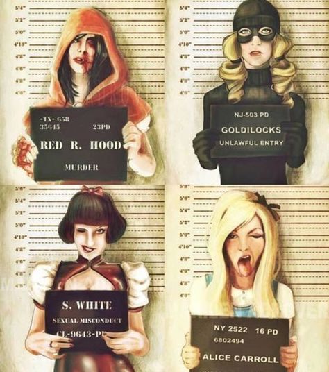 Disney Princesses mugshots art Punk Disney, Dark Disney, Twisted Disney, Funny Bunnies, Maleficent, Disney Love, Beetlejuice, Mug Shots, Dark Side