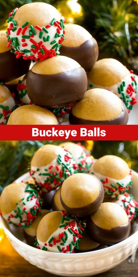 Buckeye Balls Recipe, Buckeyes Candy, Buckeye Balls, Buckeyes Recipe, Heath Bars, Holiday Sprinkles, Butter Balls, Types Of Chocolate, Almond Bark