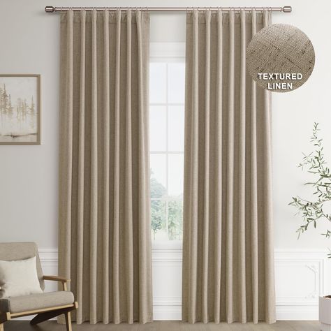 PRICES MAY VARY. 100% Black out Linen Curtains: Design with innovative full blackout white coating layer on the back, our curtains can block out 100% light and sunlight. Also Thermal Insulated & Noice Reduction,providing a total private and personal space even during the day for a good sleep or rest,and can balance temperature to keep cool in summer and keep warm in winter. Linen Blend Textured Fabric:Aesthetic Linen Fabric Craftsmanship makes our pinch pleated window curtains thick and drapey,p Light Brown Curtains Living Room, Brown Curtains Living Room, Blackout Curtains Living Room, Office Room Dividers, Curtains Design, Fabric Aesthetic, Insulated Drapes, Drapes For Bedroom, Linen Blackout Curtains