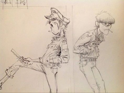 Gorillaz Concept Art, Gorillaz Sketch, Murdoc And 2d, The Lords Of Flatbush, Gorillaz Art Style, 2d And Murdoc, Jamie Hewlett Art, Gorillaz Fan Art, Monkeys Band