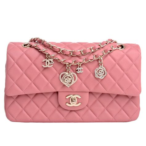 Chanel Limited Edition Pink Quilted Valentine Charm Flap Bag | From a collection of rare vintage handbags and purses at http://www.1stdibs.com/fashion/accessories/handbags-purses/ Pink Chanel Bag, Chanel Rose, Handbags Chanel, Heart Purse, Quilted Handbag, Pink Shoulder Bag, Chanel Collection, Pink Quilts, Quilted Purses