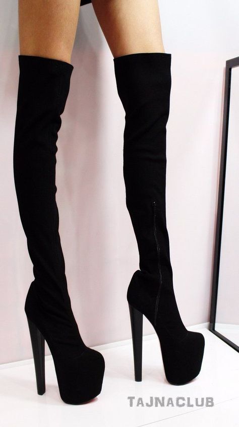 Over The Knee Boot Outfit, Knee Boots Outfit, High Boots Outfit, High Heel Stiefel, Boots High, Platform High Heels, Black High Heels, Heel Boots, Boots Outfit