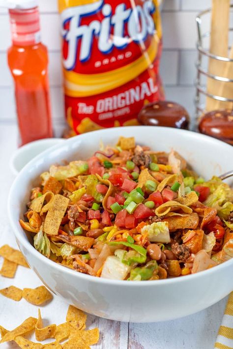 Taco Salad With Catalina Dressing, Frito Salad, Catalina Dressing Recipes, Salad Ranch, Frito Taco Salad, Ranch Style Beans, Frito Recipe, Catalina Dressing, Taco Salad Recipes