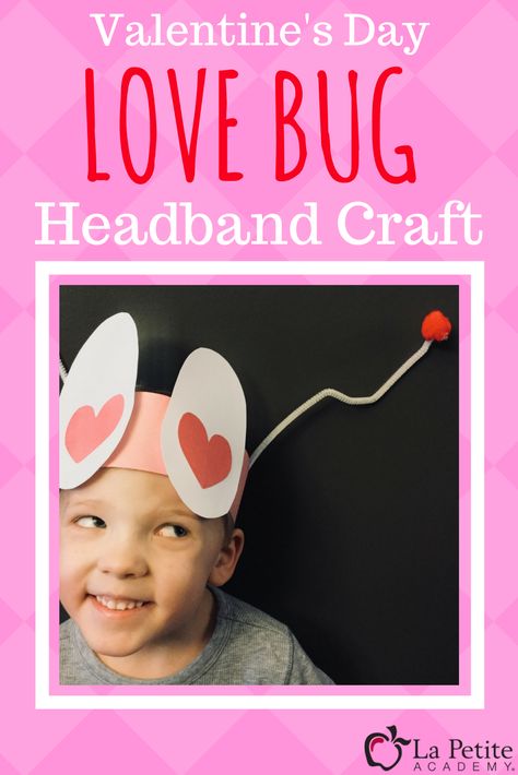 “Love Bug” Hat - Valentine’s Day Craft Bug Headband Craft, Bug Headband, Bug Hats, Pink Construction, Bug Craft, Red Pom Poms, Headband Crafts, Bug Crafts, Paper Hats