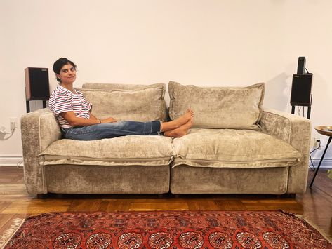 Couch Review: The Homebody Couch | Architectural Digest Homebody Recliner, Couch With Cuddler, Homebody Couch, Cuddle Couch, Reclining Couch, Deep Couch, Linen Couch, Recliner Couch, Apartment Stuff