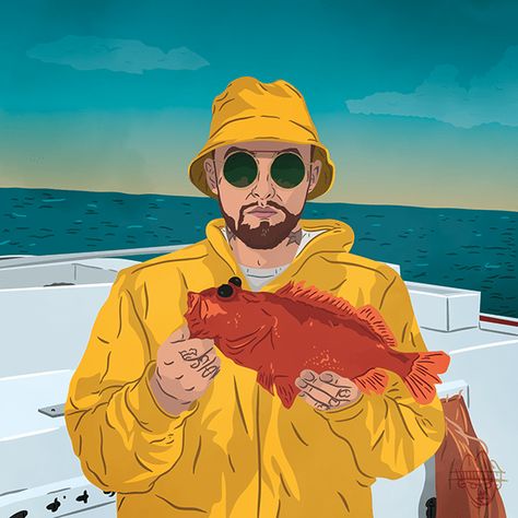 Mac Miller illustrated as his illusive persona, Larry Fisherman, by Jenks In The Cut Larry Fisherman, Illustration Adobe Illustrator, Mac Miller, Colby, Happy Place, Happy Places, Adobe Photoshop, Adobe Illustrator, Persona