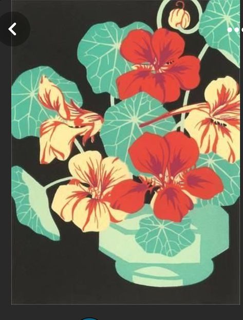 Nasturtium Flower, Fleurs Art Nouveau, Woodblock Printmaking, Flower Reference, Higher Art, Flowers In Vase, Senior Project, Art Print Display, Plant Art