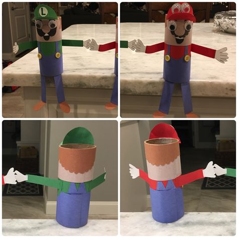 Mario And Luigi Crafts, Mario Crafts For Kids, Nintendo Crafts, Son And Mom, Lockdown Art, Mario Bros Birthday Party Ideas, Mario Crafts, Toilet Paper Roll Craft, Nintendo Party