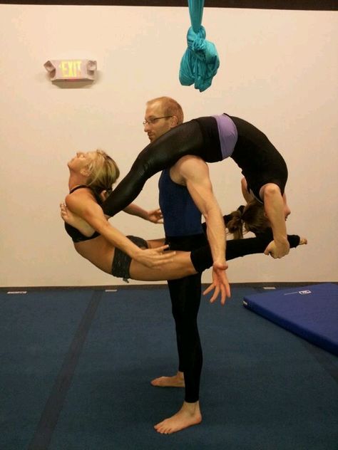 probably need to figure out how to do this on the ground first before we get some big strong man to squat us Partner Acrobatics, Acro Yoga Poses, Acro Gymnastics, Partner Yoga Poses, Gymnastics Tricks, Acro Dance, Couples Yoga, Strong Man, Yoga Pictures