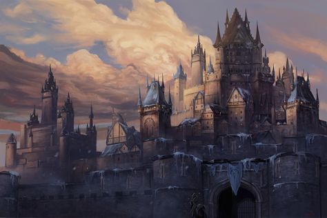 Winter Fortress, Stephen Najarian on ArtStation at https://www.artstation.com/artwork/agnnk Winter Fortress, Fortress Concept Art, العصور الوسطى, Concept Art Gallery, Fantasy City, Fantasy Castle, Fantasy Setting, Fantasy Places, Medieval Town