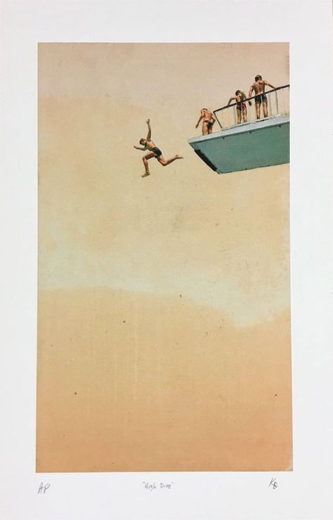 Kirkland Bray, HIGH DIVE Diving Illustration, Abc Illustration, Pool Drawing, High Diving, Dove Painting, Peggy Gou, High Dive, Cliff Jumping, Painting Collage