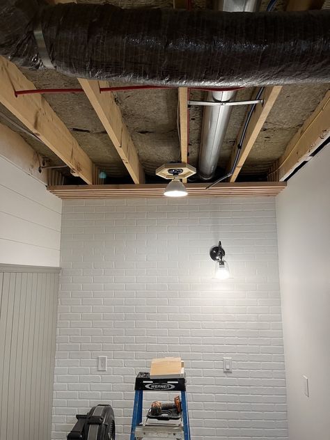 Removable Basement Ceiling Idea » Tree Farm Design Co. Cheap Basement Ceiling Ideas, Diy Basement Ceiling, Faux Exposed Brick Wall, Insulating Basement Walls, Easy Basement Ceiling, Framing Basement Walls, Exposed Basement Ceiling, Finishing A Basement, Basement Ceiling Painted