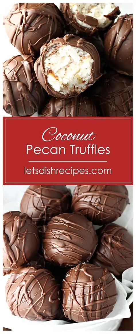 Pecan Candy Easy, Chocolate Covered Coconut Balls Easy, Sweetened Coconut Recipes, Chocolate Covered Coconut Balls, Coconut Bon Bons Recipe, Boozy Balls, Pecan Truffles, Truffles Candy, Truffle Dessert