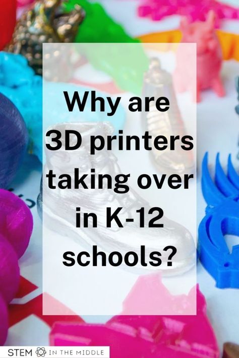 This image shows a variety of 3D printed objects. The text reads, "Why are 3D printers taking over in K-12 schools?" 3d Printing Ideas, Computer Lab, Stem Education, 3d Printers, Art And Design, 3d Printer, In The Middle, The Middle, 3d Printing