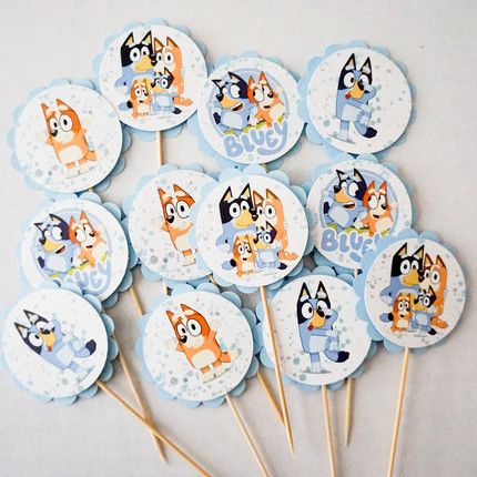 Bluey Cupcake Toppers, Candied Apples, Blue Birthday, Birthday Poster, 4th Birthday Parties, Cupcake Topper, 2nd Birthday Parties, 4th Birthday, 1st Birthday Parties