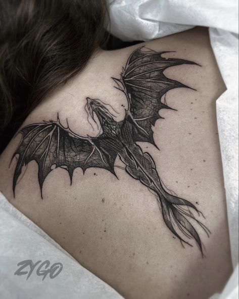 Some Tattoo Ideas, Dragon Tattoo Wings, Dragon Tattoo Back Shoulder, Dragon On Back Tattoo, Dragon Wings Back Tattoo, Dragon Tattoo Back Women, Back Tattoo Women Dragon, Dark Fantasy Tattoo Ideas, Spine Tattoo Dragon