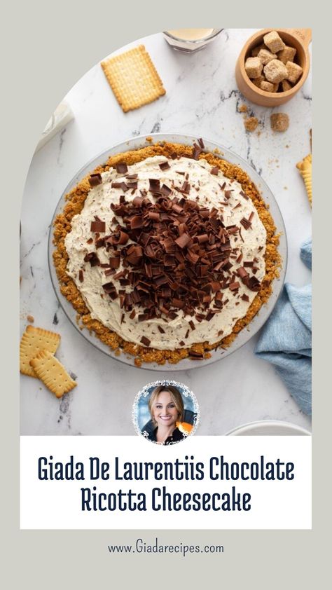 Giada De Laurentiis Chocolate Ricotta Cheesecake Chocolate Ricotta Cheesecake, Chocolate Ricotta, Giada De Laurentiis Recipes, Cannoli Cake, Cheesecake Easy, Giada Recipes, Ricotta Cheesecake, Italian Dessert, Cream Cheese Eggs