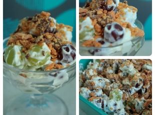 Grape salad Grape Salad Recipe, Candy Bar Recipe, Apple Walnut Salad, Butterfinger Candy, Grape Salad, Bar Recipe, Soften Cream Cheese, Potatoe Salad Recipe, Candy Bars