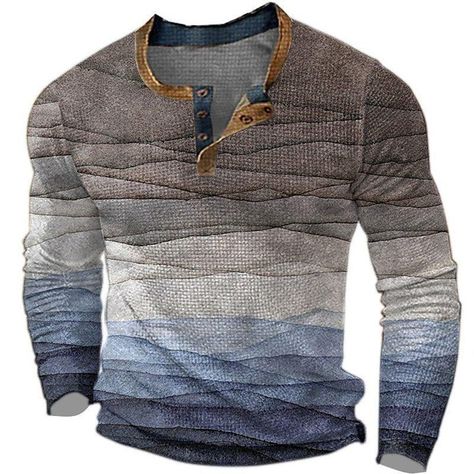 New product: European And American Printed Three-button Long-sleeved Pullover 👉🏽👉🏽 https://nuel.ink/Ilyuw4 Color Block Fashion, Colour Blocking Fashion, Waffle Tee, Graduation Outfits, Festival T Shirts, Style Comfortable, Mens Henley, Streetwear Mens, Streetwear Tops