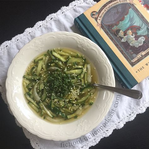 Aunt Josephine, Fiction Food, Unfortunate Events Books, Korean Cucumber, Cucumber Soup, Pasta Puttanesca, Food Inspired, Lemony Snicket, Unfortunate Events