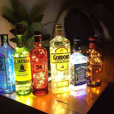 Turn your old #bottles into #lamps!🍾🎆 Instantly turn any bottle into a beautiful lamp,Free battery,Your room will soon be basked in an ethereal glow. Just simply Switch On the lights, Stretch it Out a bit and Slip it In at the top and the cork part goes right in. #led #fairylight Alcohol Bottles Diy, Bottle Lamp Kit, Green Wall Garden, Monogram Wallpaper, Bottles Diy, Wine Bottle Lamp, Wine Bottle Corks, Alcohol Aesthetic, London Dry Gin