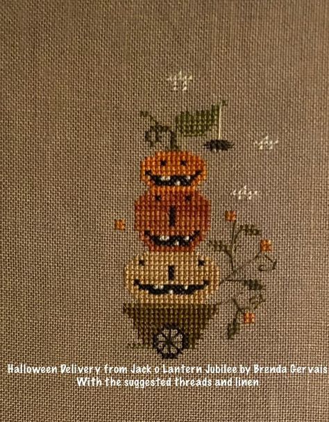 Brenda Gervais, Pumpkin Cross Stitch Patterns, Primitive Cross Stitch Patterns, Halloween Cross Stitch, Cross Stitch Sampler Patterns, Pumpkin Cross Stitch, Fall Cross Stitch, Stitch Halloween, Miniature Embroidery