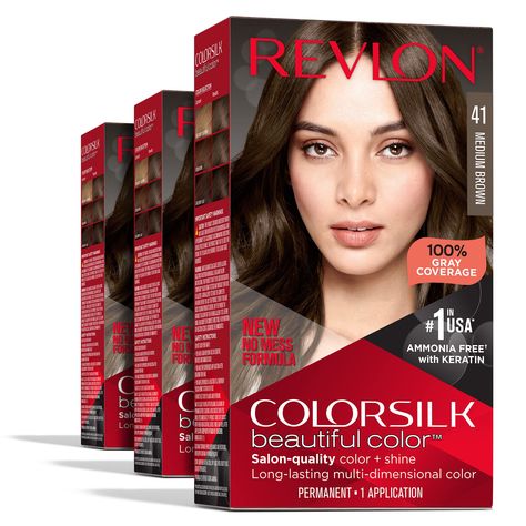 PRICES MAY VARY. SALON QUALITY PERMANENT AT-HOME HAIR DYE: Convenient hair color kit for at-home use co-developed with salon experts for long-lasting results KERATIN ENRICHED HAIR COLOR: Nourishing, ammonia-free hair color formula is infused with Keratin and Silk Amino Acid to leave hair in better condition than before you colored it 100% GRAY COVERAGE: Revlon’s 3D Color Gel Technology delivers rich, natural-looking, multidimensional color with shine that lasts EASY TO USE HAIR COLOR KIT: New, n Permanent Red Hair Dye, Beautiful Hair Dye, Brown Black Hair Color, Ammonia Free Hair Color, How To Dye Hair At Home, Drugstore Hair Products, Revlon Colorsilk, Black Hair Dye, Hair Color Formulas