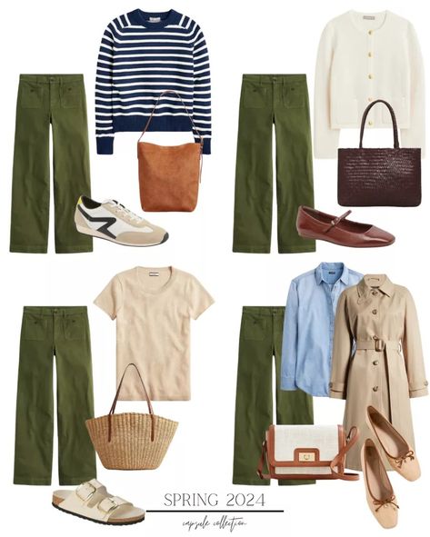 jillgg's Spring capsule Collection on LTK Chinos Outfit Women, Chinos Women, Chinos Outfit, Olive Pants Outfit, Olive Green Pants Outfit, Outfit Verde, Create Capsule Wardrobe, Olive Chinos, Green Khaki Pants