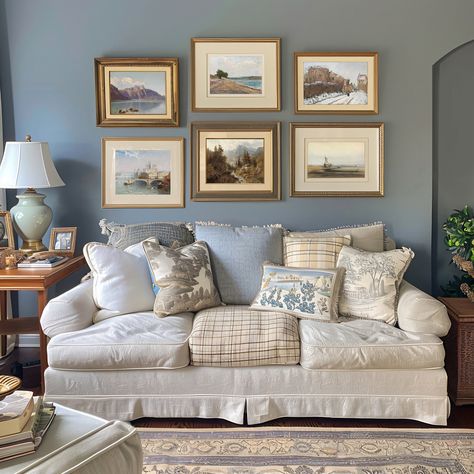 𝐏𝐑𝐈𝐍𝐓𝐀𝐁𝐋𝐄 𝐀𝐑𝐓 Vintage Gallery Wall Set of 6, Soft Blue English Cottage Living Room Decor, Printable Wall Art, 7artprints, Digital Download, DIY GIFT Download the files and print them by yourself at home, print shop or an online printing service. I recommend at least 280, 300+ gr textured paper for high quality. IMPORTANT NOTES ** Only digital files included. ** No physical item will be shipped. ** The image above shows you what the design looks like after printed and framed. ** Color French Country Blue Living Room, Vintage Blue Living Room, Blue Vintage Living Room, Blue Cottage Decor, Blue Cottage Living Room, Grandma Core Living Room, French Blue Living Room, Light Blue Walls Living Room, Dusty Blue Living Room