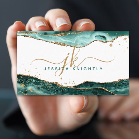 Modern, stylish professional business card with turquoise, teal agate with faux gold glitter sparkle accents personalized with chic, elegant calligraphy script monogram initials. Vn Logo, Turquoise Business Cards, Law Practice, B Letter Logo, Gold Logo Design, Salon Business Cards, Event Card, Professional Business Card, Visiting Card Design