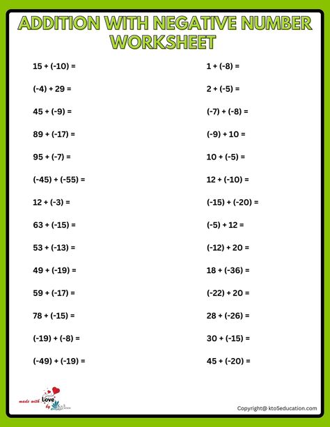 Addition Of Integers Worksheet | FREE Download Check more at https://kto5education.com/addition-of-integers-worksheet/ Math Integers Worksheet, Addition Of Integers Worksheet, Addition And Subtraction Of Integers, Grade7 Math, Maths Hacks, Inquiry Based Learning Kindergarten, Addition Of Integers, Adding Integers Worksheet, Negative Numbers Worksheet