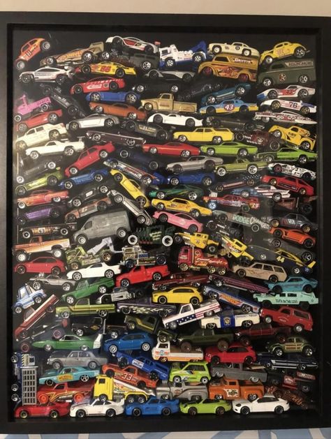 Hot Wheels Room Decor, Apartment Finds, Hot Wheels Room, Cars Art, Boy Car, Apartment Aesthetic, Toy Cars, S Car, Modern Room