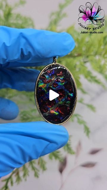 J u l i A r t  S t u d i o on Instagram: "Sharing a quick process of making a dichroic pendant. I love how adding black UV resin around the edge creates more dept for the piece 
.
High Gloss Orange Dichroic Sheet on my website juliart-studio.com. 
.
.
UV Resin: @counterculturediy
.
#pendant #handmadejewelry #handmadegifts #dichroic #smallbusiness #smallbusinessowner #uvresin #resina #resinartist  #processvideo #tutorialvideo  #shopsmall  #resininspiration #process  #resincrafting" Uv Resin Jewelry, Dichroic Pendant, Uv Resin, Resin Jewelry, The Edge, My Website, High Gloss, Handmade Jewelry, I Love