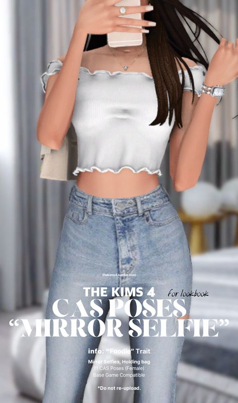 TS4 Pose / CAS only "Foodie" Trait Mirror Selfies + Holding Bag 11 CAS Poses + 20 Faces YA-Adult-Elder (Female) Base Game Compatible CC : Phone 1, 2, 3 / Bag 1, 2 If there are any issues, let… Cas Poses, Sims4 Pose, Poses Sims 4, Ts4 Poses, Female Base, Sims 4 Poses, Cc Folder, Sims 4 Cas, Sims 4 Cc Finds