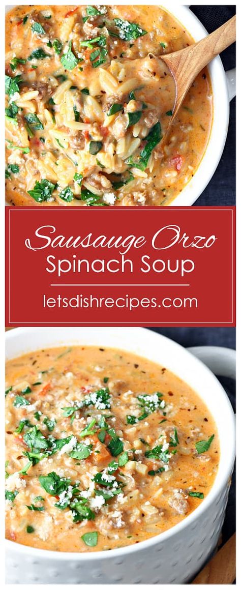 Spinach And Orzo Soup, Italian Spinach Orzo Soup, Italian Sausage Orzo Soup Recipes, Sausage Spinach Orzo Soup, Orzo Fall Recipes, Soup Recipes With Orzo, Italian Sausage And Orzo Soup, Healthy Orzo Soup, Sausage And Orzo Soup