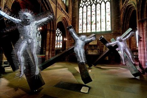 David Mach’s “Golgotha” Sculpture Casts the Crucifixion in Coat Hangers | Hi-Fructose Magazine Wire Coat Hangers, The Crucifixion Of Jesus, Nyc House, Chester Cathedral, Double Image, The Crucifixion, Crucifixion Of Jesus, Coat Hangers, King James Bible