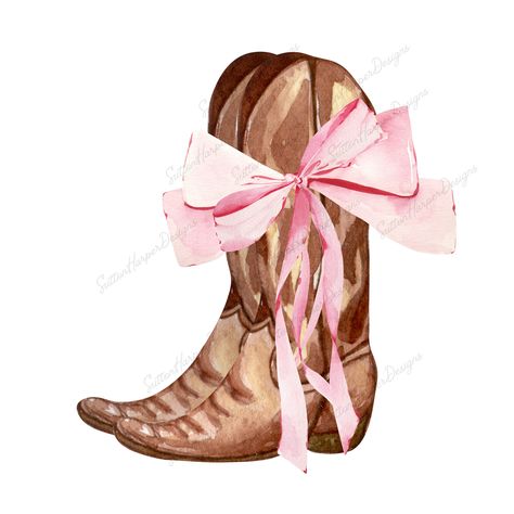 Cowgirl Boots Aesthetic Wallpaper, Cowgirl Boot Drawing, Coquette Clipart, Cowgirl Coquette, Coquette Stuff, Cherry Png, Pink Bow Aesthetic, Png Ribbon, Aesthetic Clipart